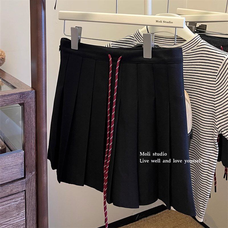 灰色毛呢短裙女秋冬大码高腰显瘦小个子百褶裙学院风a字半身裙潮