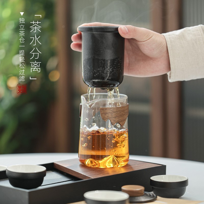 玻璃旅行茶具个人专用便携式快客杯随身包套装户外泡茶壶功夫茶杯
