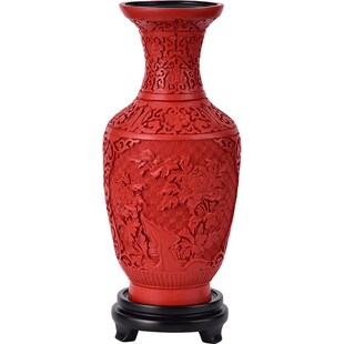 包邮中国扬州12寸漆器剔红雕漆花瓶博古架装饰品特色脱胎摆件礼品