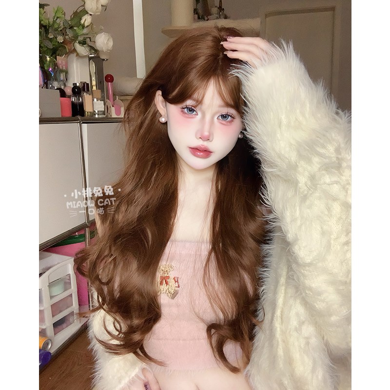 一口喵【小桃兔兔】假发女日常网红刘海大波浪长卷发自然全头套