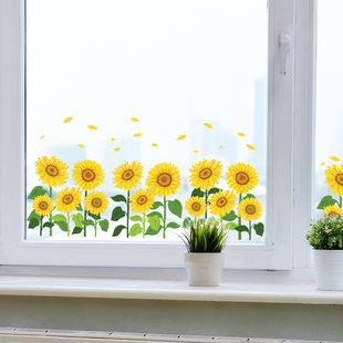 韩国双面防水玻璃贴纸移门窗户飘窗防撞贴花玻璃门装饰墙贴画花丛