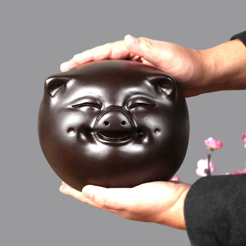 小猪存钱罐摆件黑檀金猪可爱储蓄大容量大人用家用儿童客厅装饰品