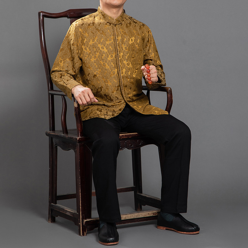 百福龙高档中式唐装长袖衬衫新款  中青年时尚中国风真丝立领衬衫,男装,唐装,淘宝优惠券,粉丝福利购,淘宝优惠卷