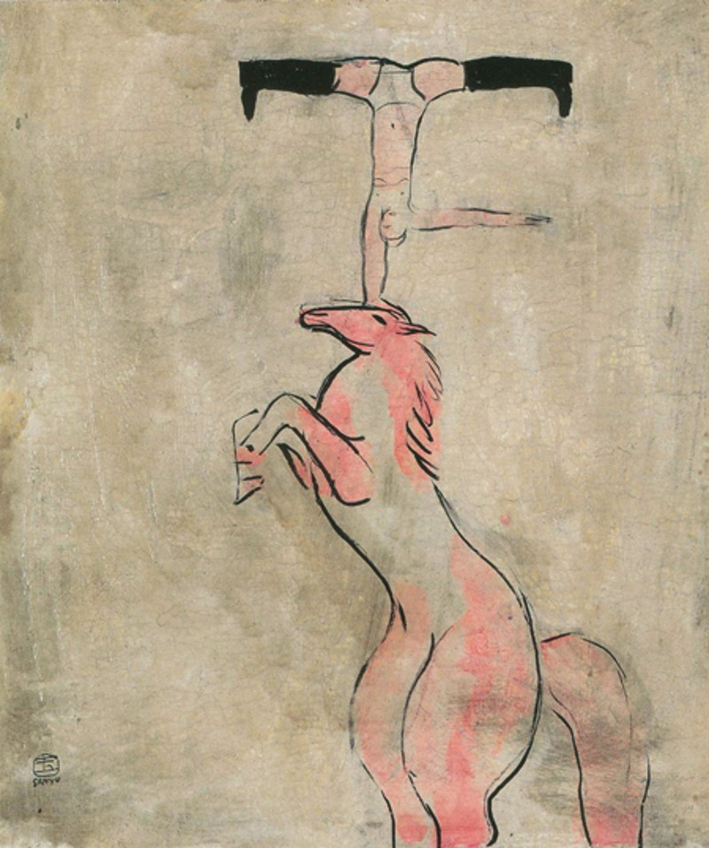 新中式常玉手工油画马术特技手绘复制品马戏团挂画娱乐卧室装饰画
