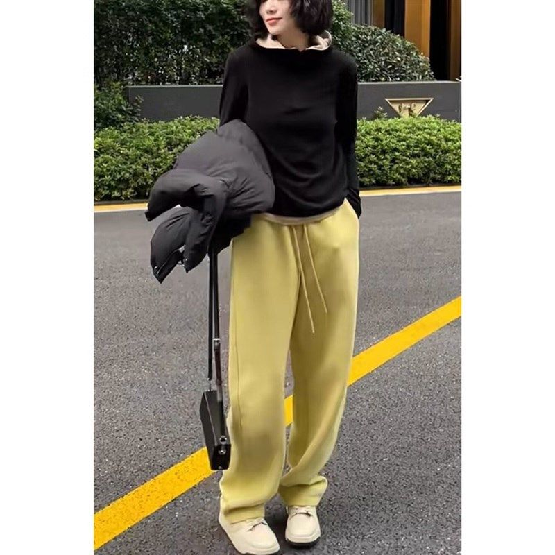 高档裤子女极简宽松显瘦休闲高腰窄版阔腿裤百搭直筒阔腿弯刀裤,女装/女士精品,卫裤,淘宝优惠券,粉丝福利购,淘宝优惠卷