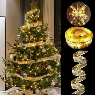 圣诞树装饰灯圣诞节挂件灯饰灯带丝带led灯串彩带场景布置挂饰