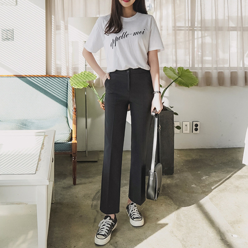西装裤女直筒宽松春秋夏季烟管阔腿高腰显瘦百搭休闲九分黑色裤子