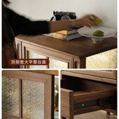 北欧黑胡桃木实木酒柜电视柜边柜展示柜玻璃门储物柜中古风收纳柜