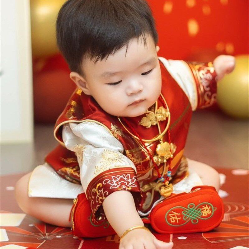 周岁宴礼服男宝中式冠衣唐装宝宝抓周衣服一岁男童汉服春夏季定制