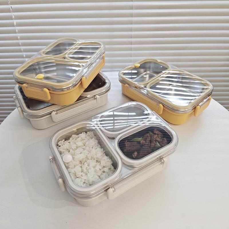 可微波炉加热饭盒密封防漏 304不锈钢便当盒分隔两格三格带饭餐盒