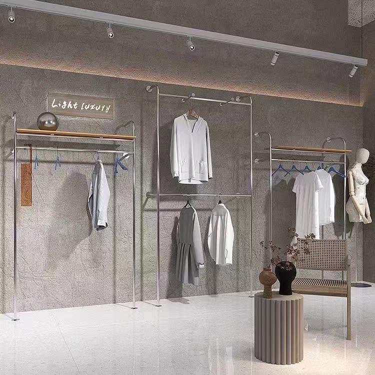 服装店展示架上墙不锈钢双层挂衣架女装店货架专用壁挂式陈列架