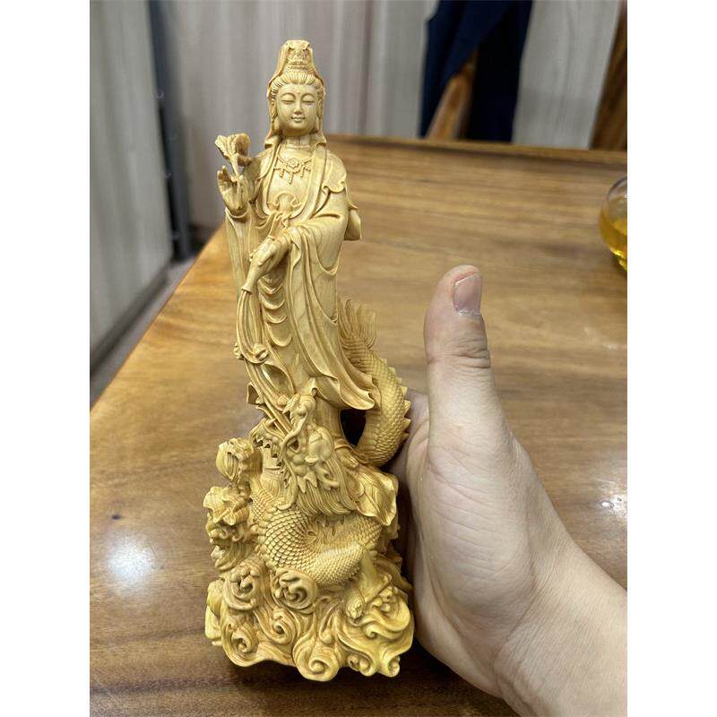 黄杨木雕刻玉龙观音工艺品风水佛像饰品实木家拜站龙菩萨像