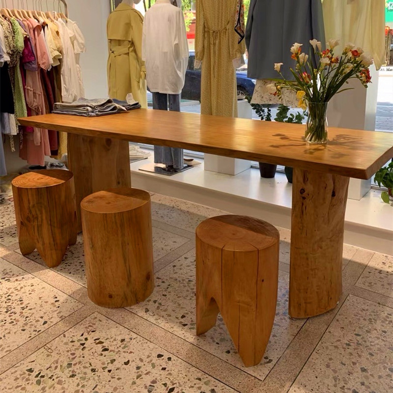 新中式原木桌子电脑桌店铺流水台展示桌实木泡茶桌餐桌摆放中岛桌