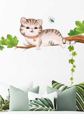 电视背景墙壁装饰客厅壁纸自粘宿舍欧式贴画卡通猫咪墙贴创意贴纸