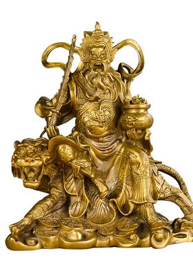 纯铜武财神赵公明神像供奉赵公明财神骑虎像摆件大号家用供奉铜像