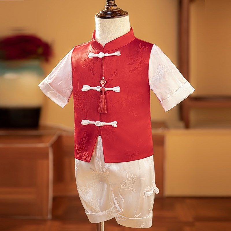 周岁礼服男童夏季新款抓周服唐装新中式国风女宝宝百天宴一岁套装