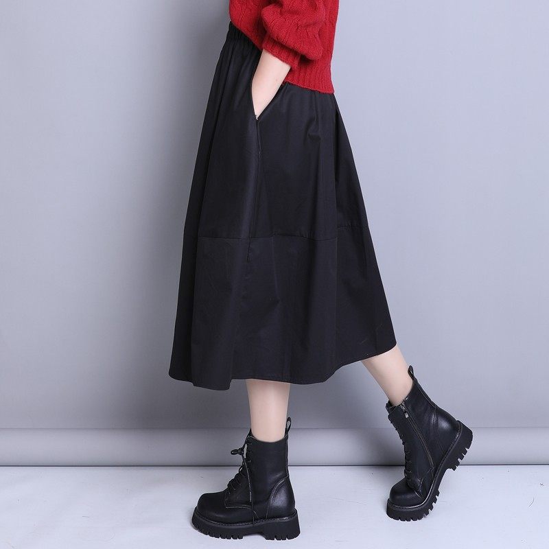 黑色灯笼裙女2021秋冬新款高腰显瘦中长款遮胯休闲裙松紧腰半身裙,女装/女士精品,半身裙,淘宝优惠券,粉丝福利购,淘宝优惠卷