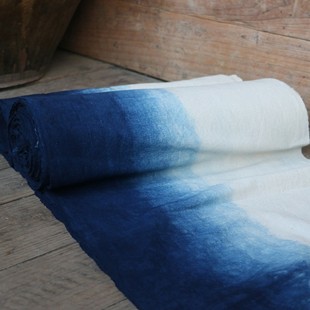 黔东南传统古法蓝染纯植物自然草木染手织粗土布渐变窗帘屏风棉布