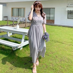 适合胖人的裙子洋气大码女装胖mm2021年新款仙女宽松法式连衣裙