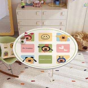 新款 卡通皮革圆桌布防水防油圆形餐桌垫桌面垫客厅圆茶几pvc台布