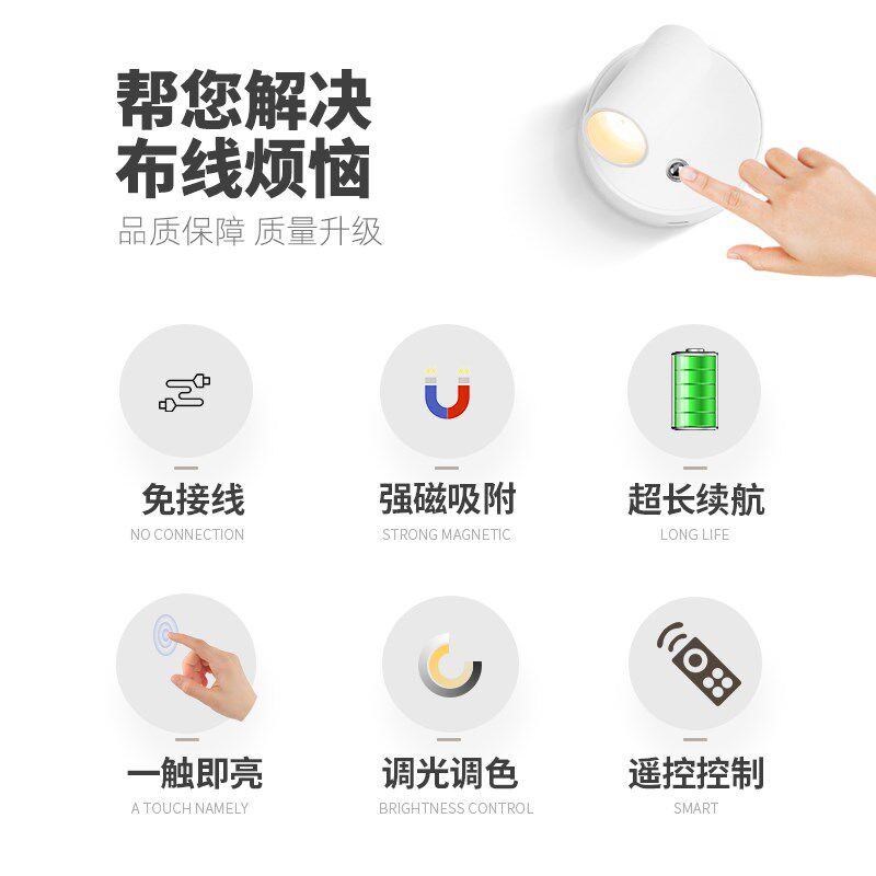 免布线磁吸射灯可充电led小角度手办聚光氛围灯墙壁无线遥控壁灯