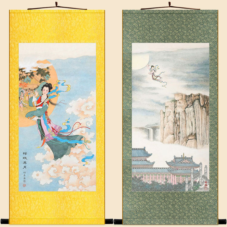 嫦娥奔月图 广寒宫常娥仙女画像 女神绢布卷轴挂画客厅装饰画定制,家居饰品,国画,淘宝优惠券,粉丝福利购,淘宝优惠卷