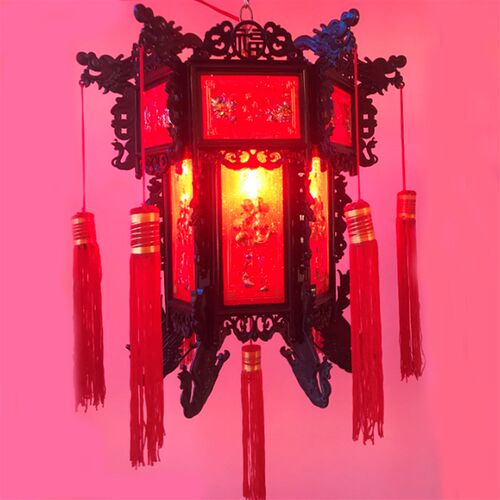 高档新年阳台乔迁大红六角龙灯宫灯装饰灯仿古春节灯笼led旋转灯