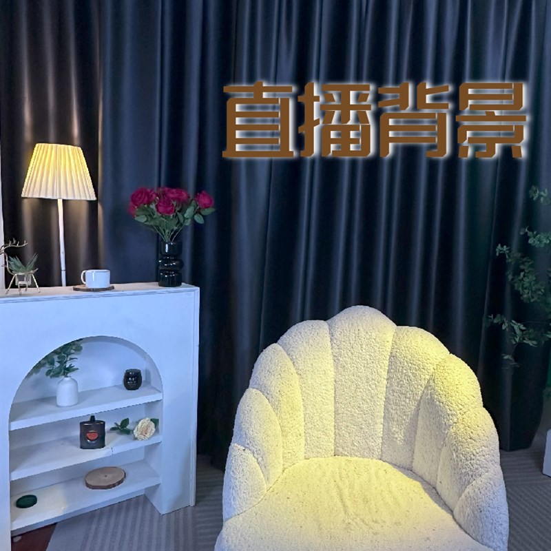 直播窗帘免打孔魔术贴主播背景布粘贴款网红女主播高级感遮光背景