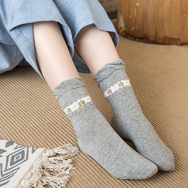 松口棉袜女春秋中筒袜子纯棉纯棉碎花月子袜孕妇袜花边宽口不勒脚,女士内衣/男士内衣/家居服,中筒袜,淘宝优惠券,粉丝福利购,淘宝优惠卷