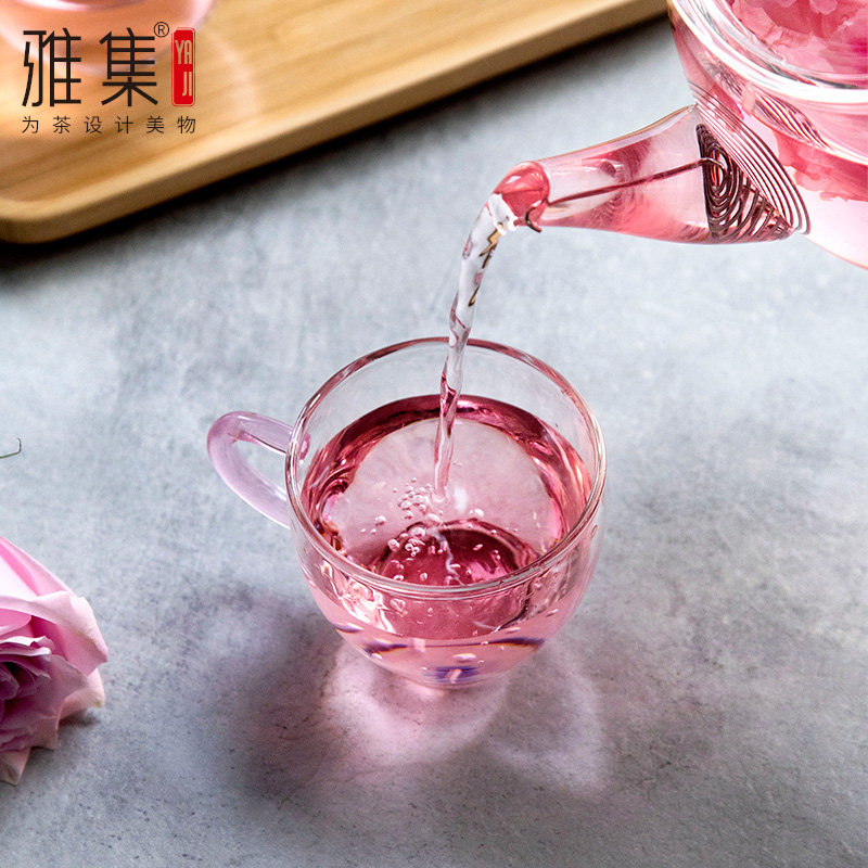 雅集花神壶玻璃耐热女泡茶壶过滤泡茶器家用办公小号茶具茶杯套装