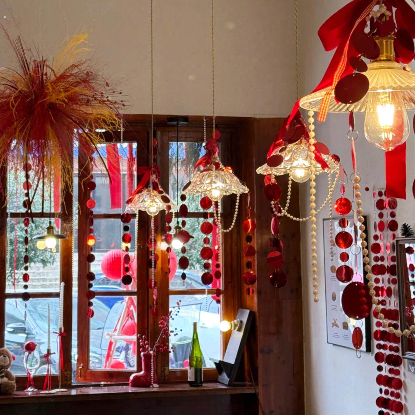 新年装饰红色氛围感店铺门头室内春节过年场景布置灯笼红亮片挂饰