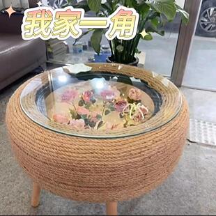 加粗实木茶几改造榉木桌腿创意手工DIY废旧轮胎茶几材料自制桌子