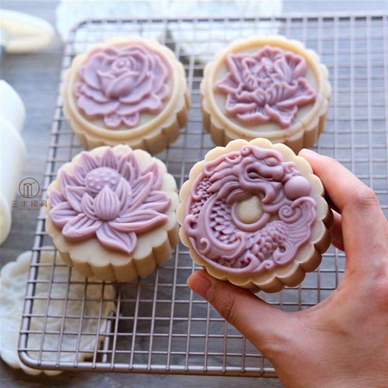 祥龙莲花125克月饼模具中式手压模