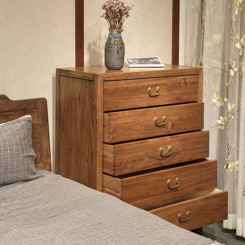 新中式老榆木五斗柜实木客厅收纳储物柜子抽屉式香樟木置物橱卧室