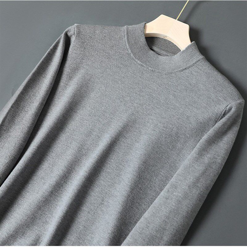 纯棉针织衫半高领毛衣打底衫女全棉长袖薄款中领线衣秋冬男士大码