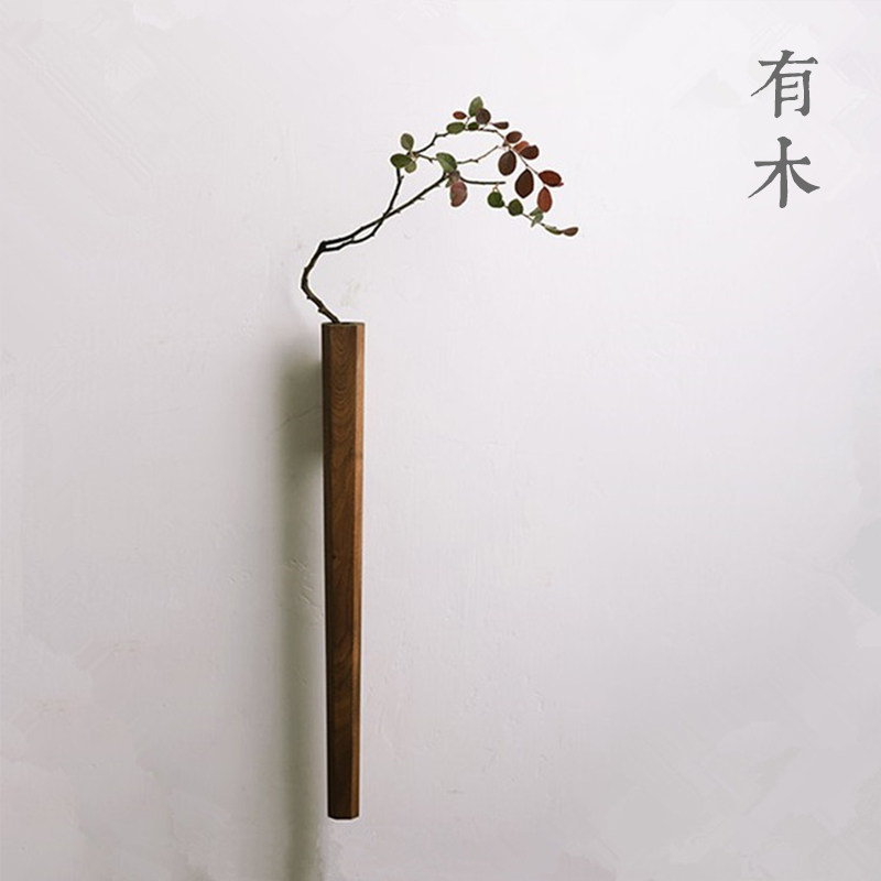 有木之间花器日式花瓶装饰墙面挂墙式中式黑胡桃实木花插木质禅意
