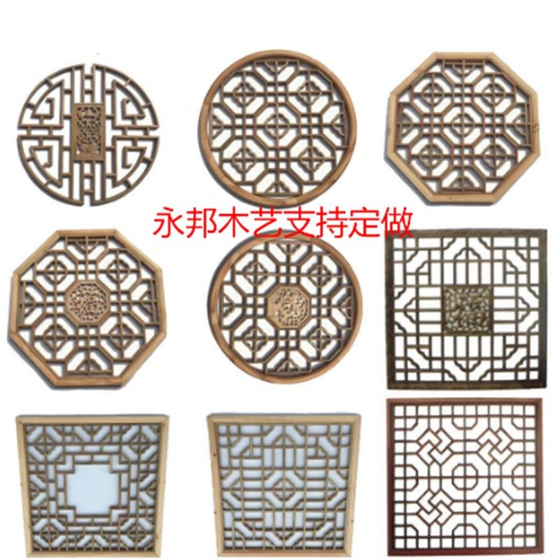 东阳木雕八角圆形中式仿古门窗玄关隔断屏风 背景墙 镂空实木花格