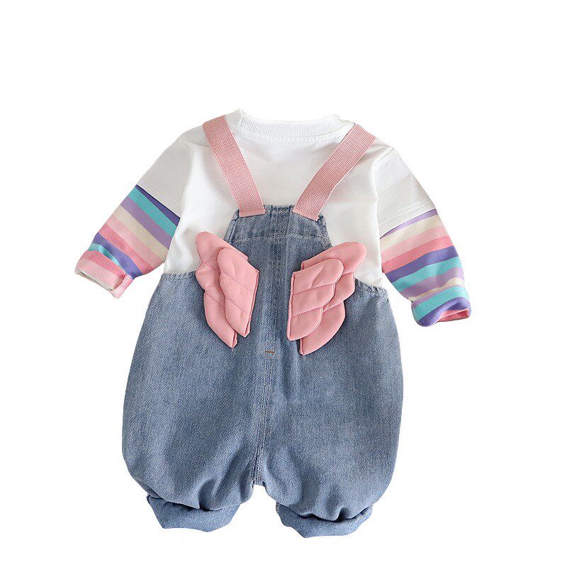 女童春装牛仔背带裤套装2024新款洋气婴儿童衣服1一3岁女宝宝长裤