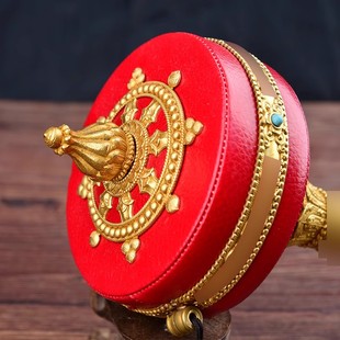 亚青银色金色红皮手摇转金轮手摇转金筒纯铜小号大号西藏手持转轮