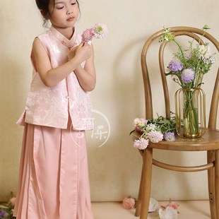 新款亲子薄款女童改良中国风春夏季新中式马面裙汉服对襟马甲套装