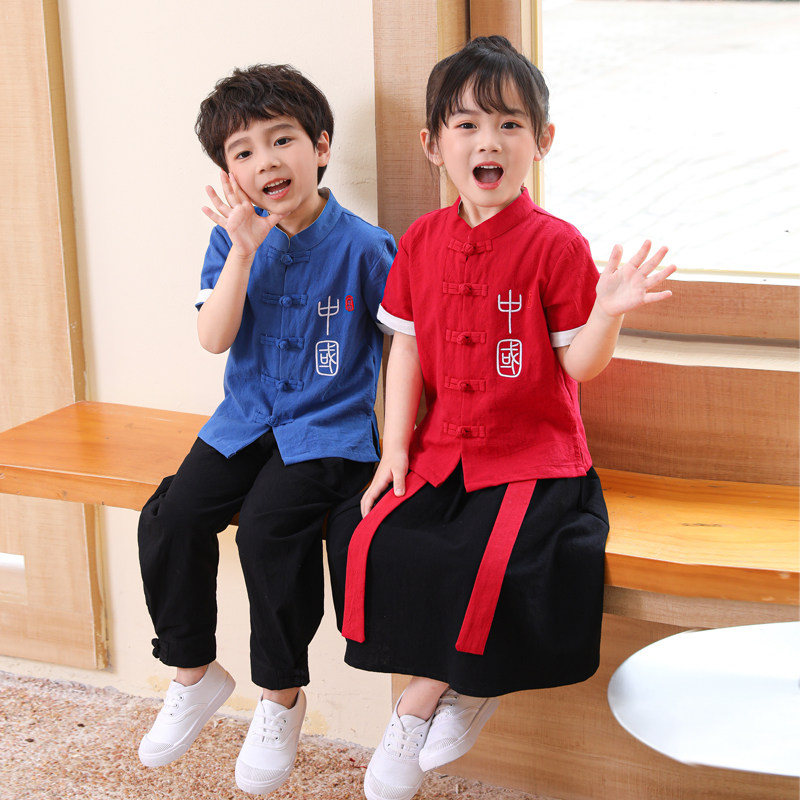 儿童演出服六一幼儿园男童汉服女童古风表演服小学合唱服武术服夏