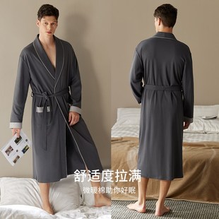 轩靓睡袍男士春秋季秋款纯棉长袖2024新款睡衣全棉浴袍长款家居服