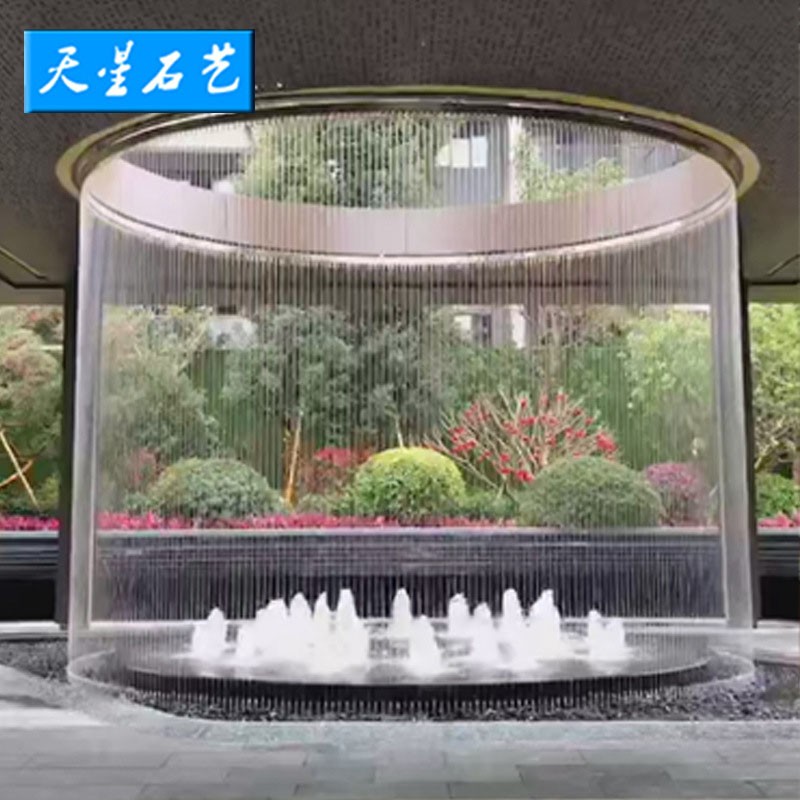 拉丝水幕室内水帘人造水景观灯光穿拉线雨帘瀑布流水景高端不锈钢