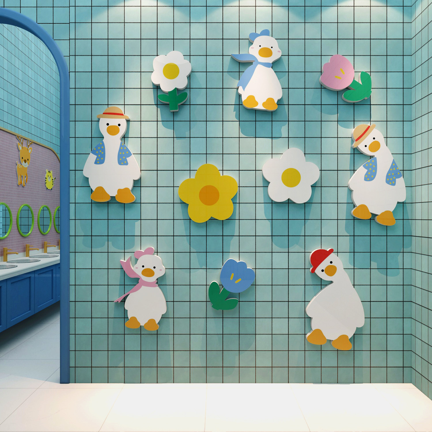 卫生间布置墙面装饰幼儿园厕所浴室洗漱台环创主题画半成品鸭贴纸,家居饰品,文化墙贴,淘宝优惠券,粉丝福利购,淘宝优惠卷