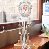 玉面雀扇子 国潮复古风白流苏团扇双层刺绣拍摄汉服加长柄宫扇女