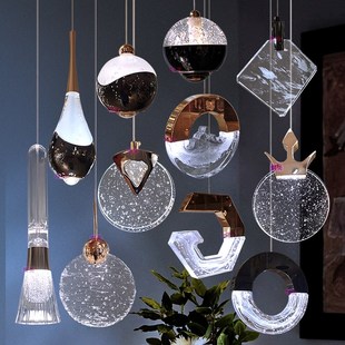 铝材水晶床头小吊灯卧室极简创意客厅背景墙玄关单个双头长线灯