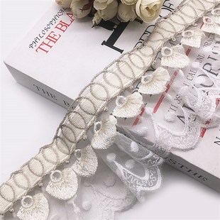 白色半透明网纱边蕾丝花边辅料装饰钉珠绣花边拼接款花边窗帘配件