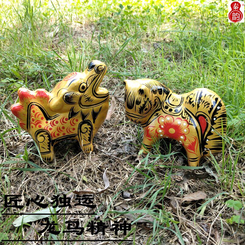 秦雍陕西泥塑凤翔泥塑非物质文化遗产金色十二生肖摆件纯手工礼品