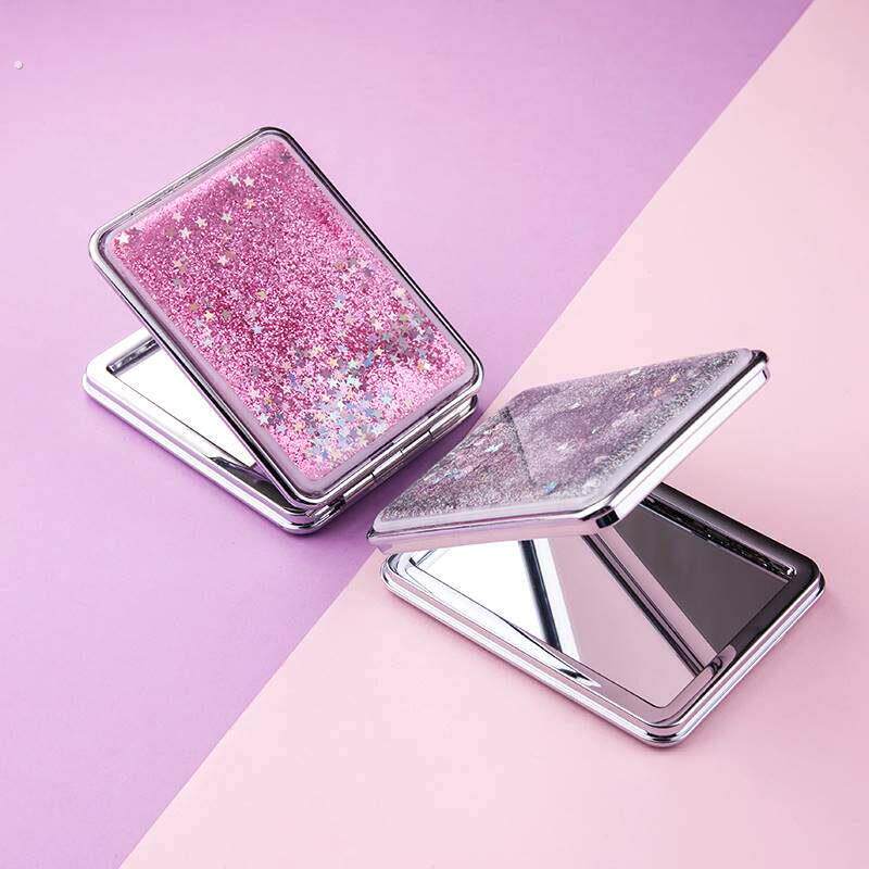 可携式随身化妆镜迷你创意流沙化妆镜子女可爱翻盖式双面折叠小圆