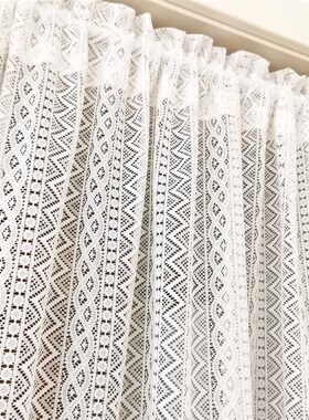 拾光白色蕾丝卧室入户门帘复古田园美式乡村隔断小窗帘免打孔短帘